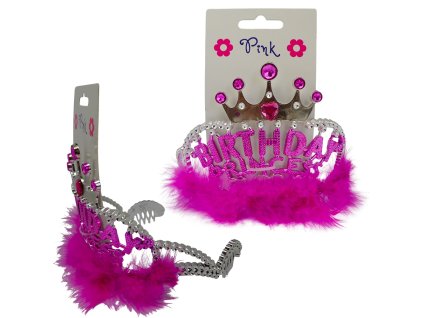 Čelenka Happy Birthday s fuchsiovým peřím