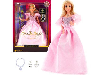 Módní panenka ve společenských šatech - růžové šaty