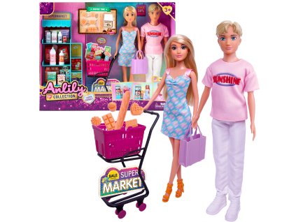 Set panenek v supermarketu s nákupním vozíkem