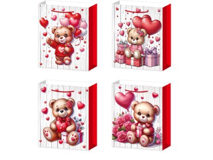 Dárková taška M - Medvídek se srdíčky