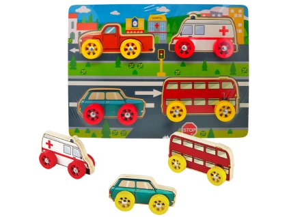 BABU - Dřevěné puzzle autíčka - sada 4 ks
