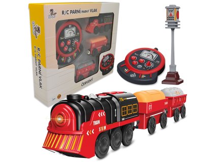 BABU vláčky - R/C Parní vlak - červený (se zvuky, světly a kouřovými efekty)