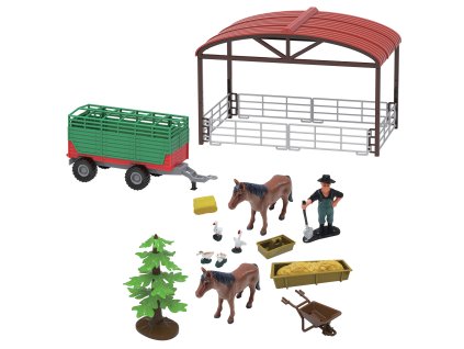 FARM SERVICE - Hrací set farma s traktorem a valníkem 16 ks se světly a zvuky