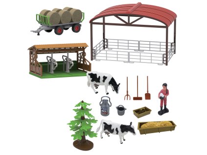 FARM SERVICE - Hrací set farma s traktorem a valníkem na seno 16 ks se světly a zvuky