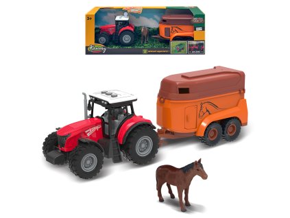 FARM SERVICE - Traktor s přívěsem na koně s koněm se zvuky a světly