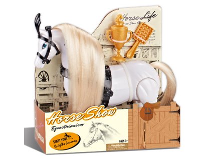 Jezdecký kůň bílý s příslušenstvím se zvukem - Koňská show