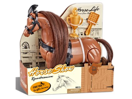 Jezdecký kůň hnědý s příslušenstvím se zvukem - Koňská show