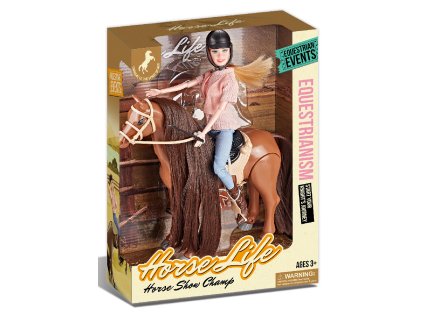 Jezdecký hnědý kůň na baterie se zvuky + jezdkyně