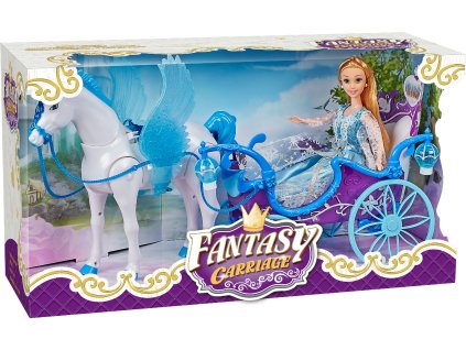Magický kočár modrý s Pegasem a panenkou - světlo, zvuk