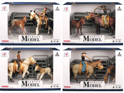 Zvířátka z farmy - Set koně s jezdcem a hříbátkem 4 druhy