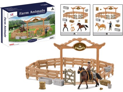 Zvířátka z farmy - Ohrada pro koně s jezdcem 2 druhy
