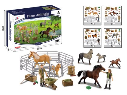 Zvířátka z farmy - Sada s koňmi a výběhem 4 druhy V1