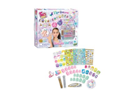 TASIA - Sada 30 nalepovacích nehtů s jednorožcem a glitry