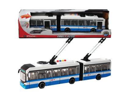 CITY SERVICE CAR - 1:16 Kloubový trolejbus - modrý na setrvačník se zvuky