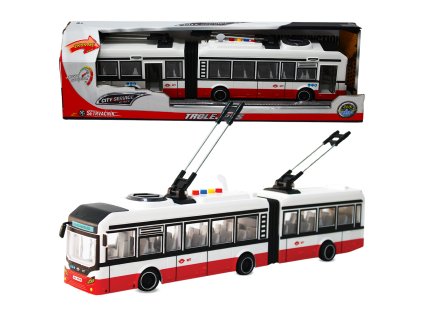 CITY SERVICE CAR - 1:16 Kloubový trolejbus - červený na setrvačník se zvuky