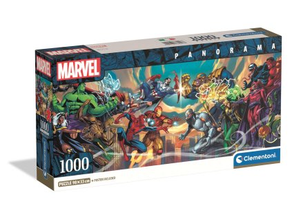 Clementoni - Puzzle 1000 Panorama Marvel Hrdinové vs. Záporáci