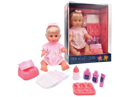 Dolls World - Panenka Olivia 38 cm pije a čůrá + příslušenství