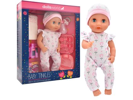 Dolls World - Miminko Baby Tinkles 38 cm pije a čůrá + bohaté příslušenství