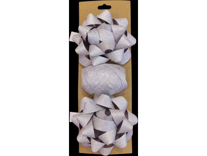 Třpytivá dárková balicí sada, stříbrná (stuha 10 m + 2x mašle hvězda 9 cm)