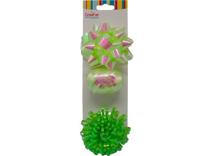 Dárková sada mátová duhově lesklá, 3 ks (stuha 10 m + 2 mašle)