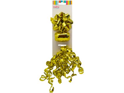 Dárková sada metalická zlatá, 3 ks (mašle 9 cm, stuha 10 m, mašlička 6 mm)