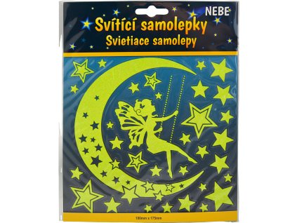 Svítící samolepky - Hvězdy a měsíc s vílou