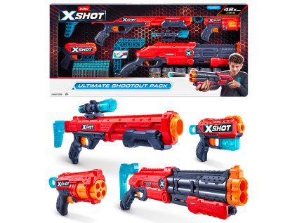 X-SHOT Velká sada - Vigilante, Hawk Eye, Fury 4, Kickback (6 plechovek, 48 nábojů)