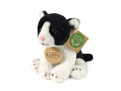 Rappa Plyšová kočka sedící černo-bílá 14 cm ECO-FRIENDLY