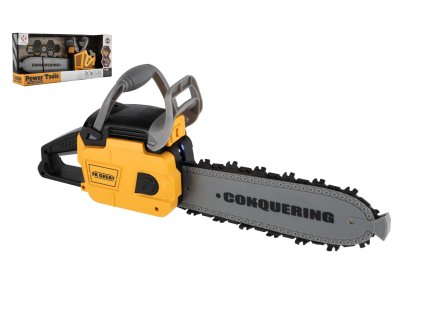Motorová pila řetězová nářadí plast 42cm na baterie se zvukem se světlem v krabici 43x19x10cm