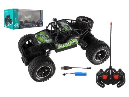 Auto RC Off-Road plast 26cm 27MHz dobíjecí pack+baterie se světlem zelené v krabici