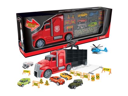CITY SERVICE CAR - 1:16 Tahač s auty a vrtulníkem 55 cm