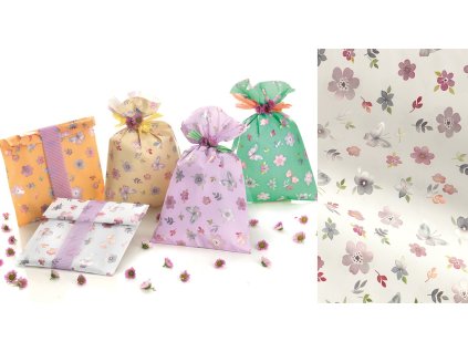 Sáček celofan 25x40 cm Květy bílý