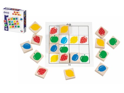 Baby sudoku logická hra dřevo 25ks v krabičce 15x15x4cm