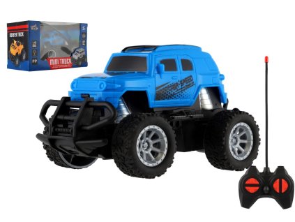 Auto RC mini truck plast 12cm 27MHz na baterie se světlem modré v krabici 18x11,5x10cm