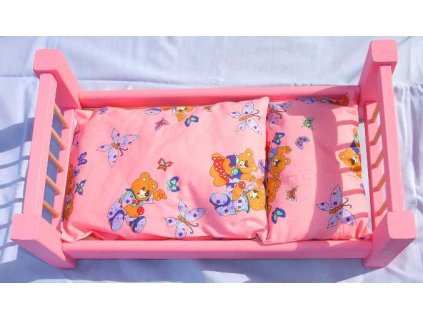 Dřevěná postel pro panenky růžová velká