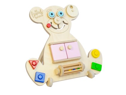 Beloved boards Vzdělávací medvídek BUSY BOARD - MINI růžové dvířka