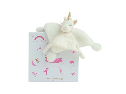 Doudou Dárková sada - plyšový muchláček jednorožec  22 cm