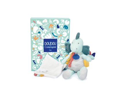 Doudou Dárková sada -  Plyšový dinosaurus s dečkou 25 cm zelený