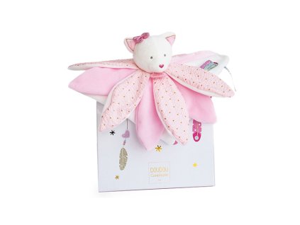 Doudou Dárková sada - plyšový muchláček růžová kočka 26 cm