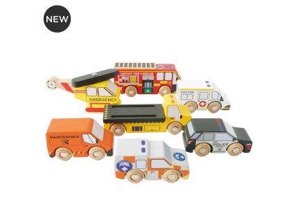 Le Toy Van Set záchranných autíček s vrtulníkem