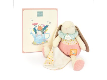 Doudou Dárková sada růžová Králíček Ciboulette s dečkou 28 cm