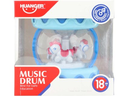 Bubínek baby modrý s koníky s funkcemi na baterie pro miminko Světlo Zvuk