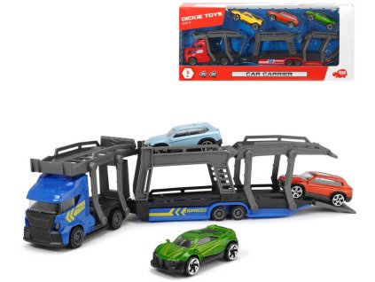 DICKIE Přeprava autíček set transportér 28cm + autíčko 3ks kov 2 druhy