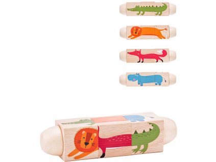 WOODY DŘEVO Twist kubus zvířátka 3 kostky otáčecí *DŘEVĚNÉ HRAČKY*