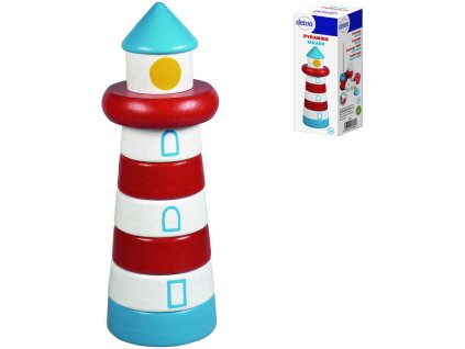 DETOA DŘEVO Baby pyramida navlékací věžička s barevnými kroužky Maják