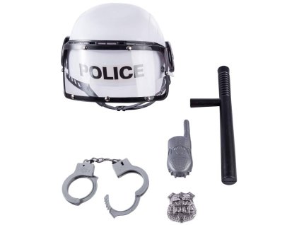 Policejní herní zásahový set helma s pouty a pendrekem plast