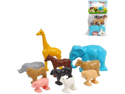 Zvířátka plastové figurky safari + farma set 10ks v sáčku