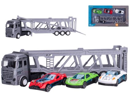 Přepravník aut kovový transportér set se 3 auty volný chod