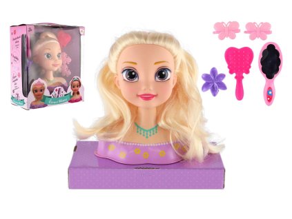 Česací hlava velká blond s doplňky v krabici 22x24x11cm