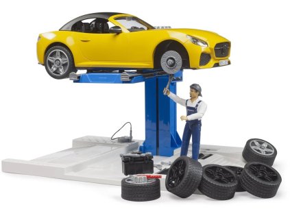 BRUDER 62112 Autodílna servisní centrum + auto Roadster s figurkou